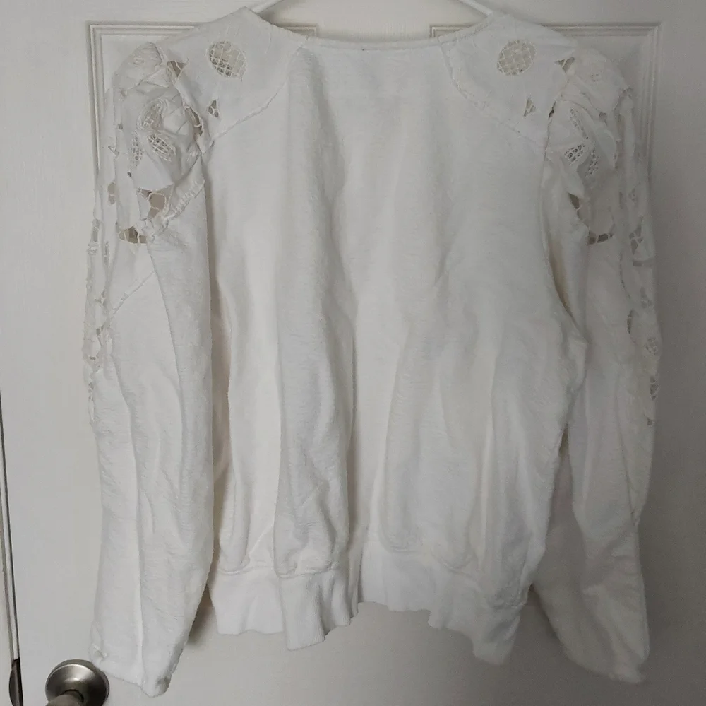 Anthropologie Lace Cutwork Mutton-Sleeve Top, Size Large - Picture 2 of 12